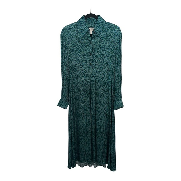 COS Dresses & Skirts - COS Shirt Dress Women’s 2 Teal Black Marble Printed Midi Rayon Long Sleeve